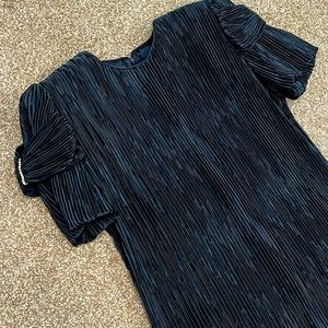 Vintage 80’s black crape material midi formal cocktail dress. Rhinestone accent